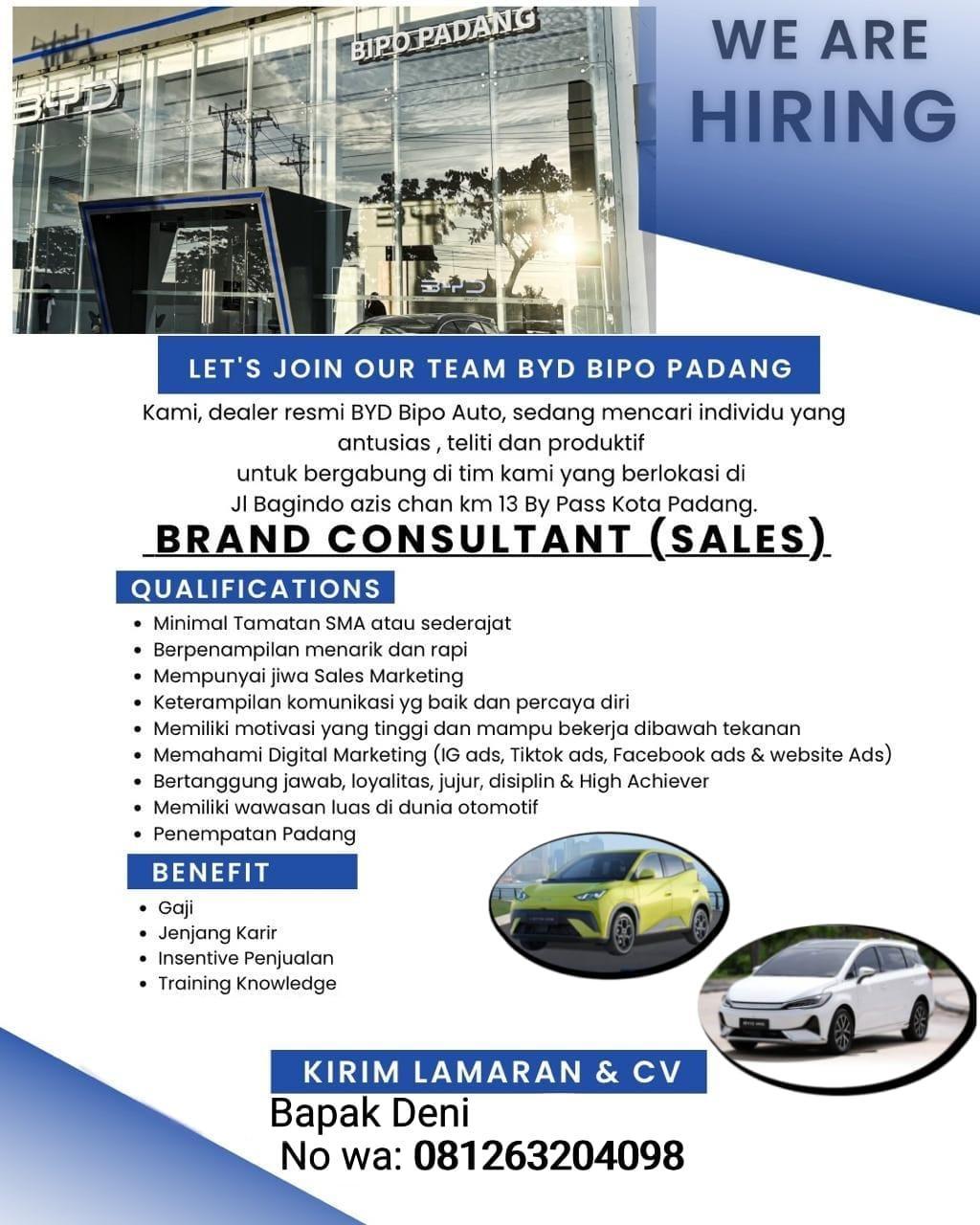 Brand Consultant (Sales) – BYD Dipo Padang