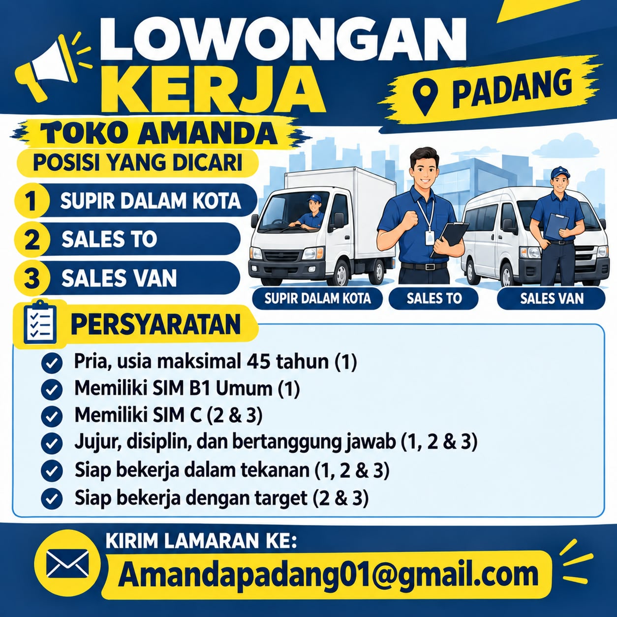 Sopir dalam Kota – Sales TO – Sales Van – Toko Amanda