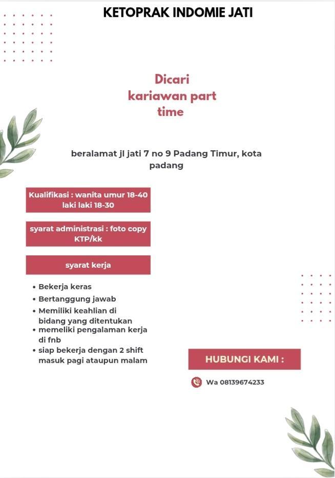 Karyawan Parttime – Ketoprak Indomie Jati