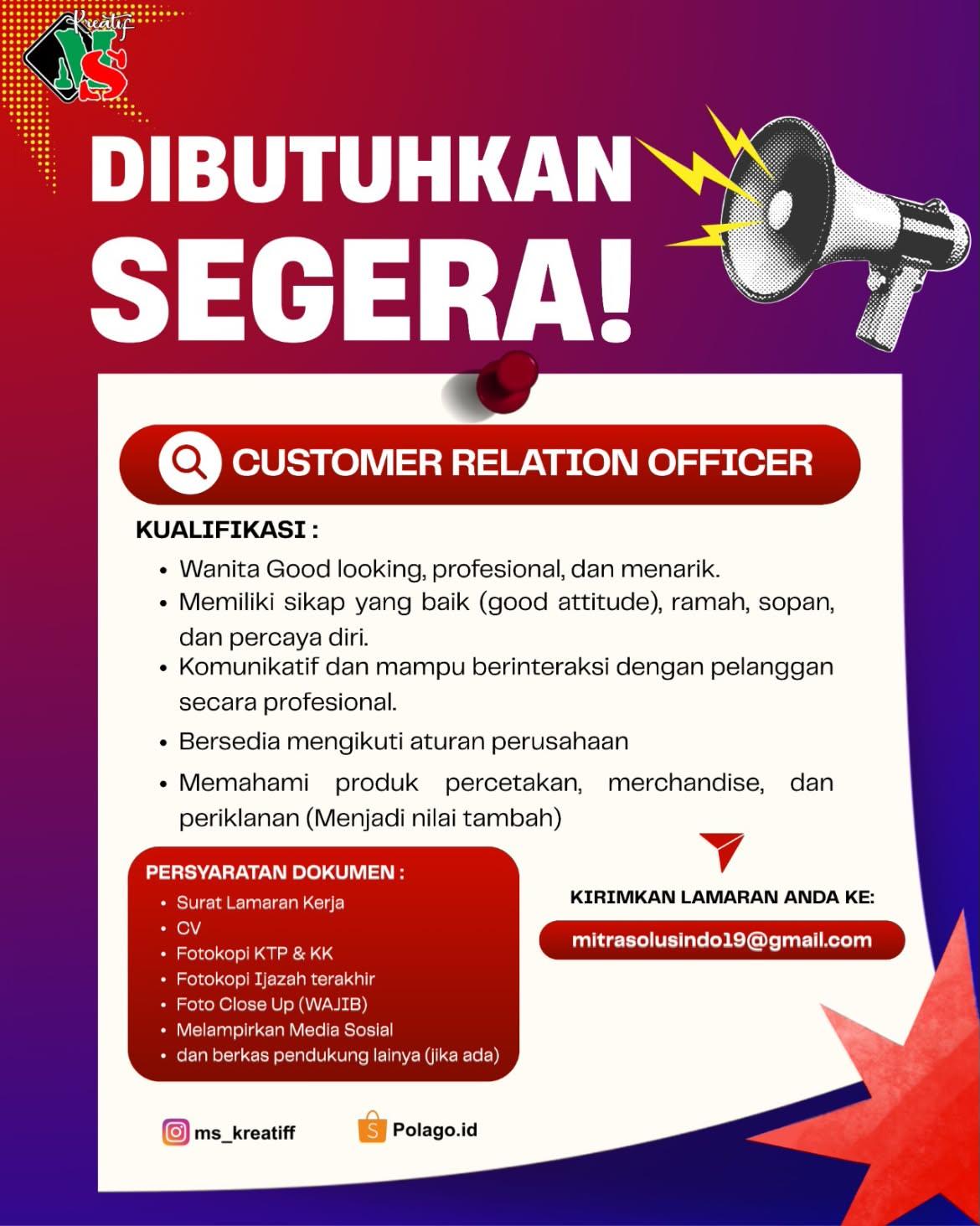 Customer Relation Officer – MS Kreatif