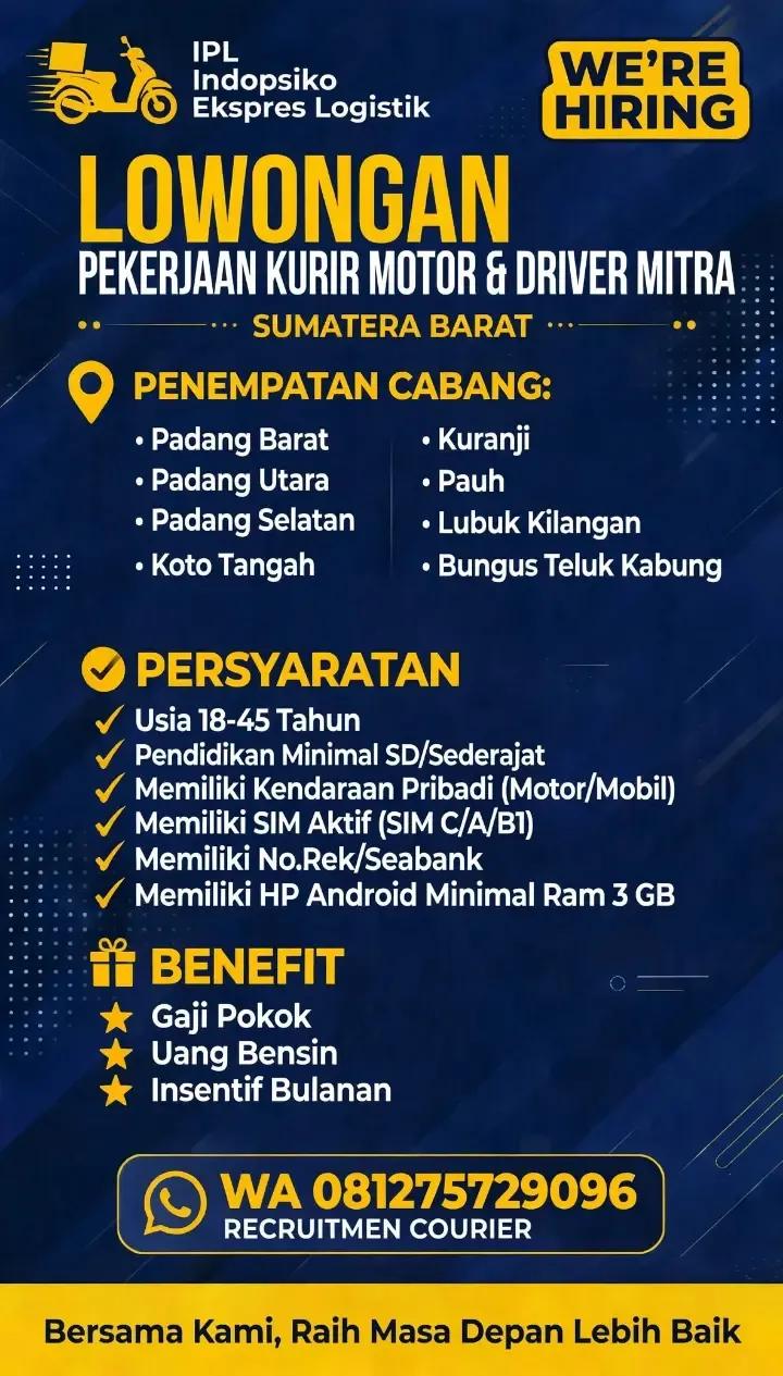 KURIR MOTOR & DRIVER MITRA – IPL Indopsiko Ekspres Logistik
