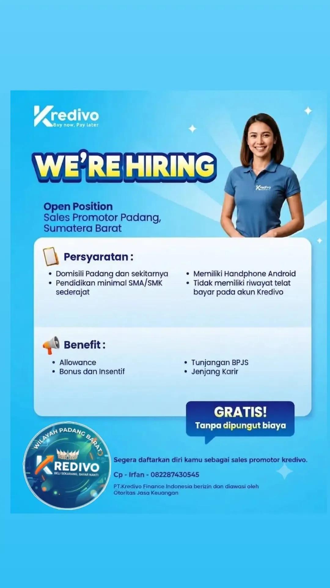 sales promotor Kredivo area Padang Barat. 