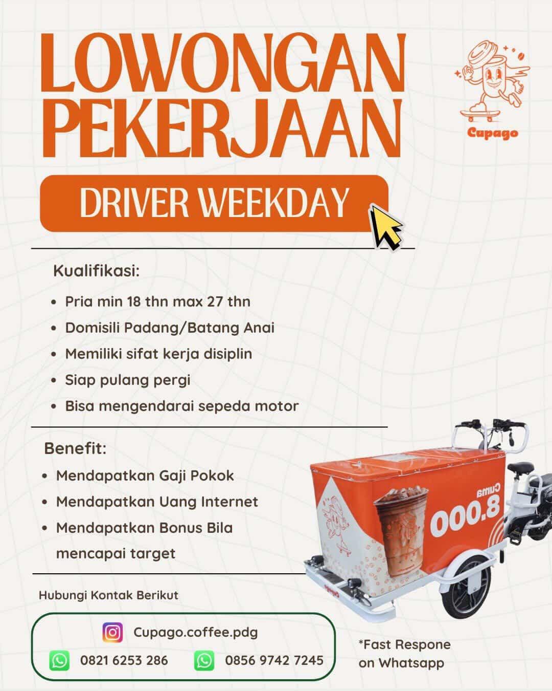 🔥 WE ARE HIRING — DRIVER WEEKDAY CUPAHO COFFEE🔥