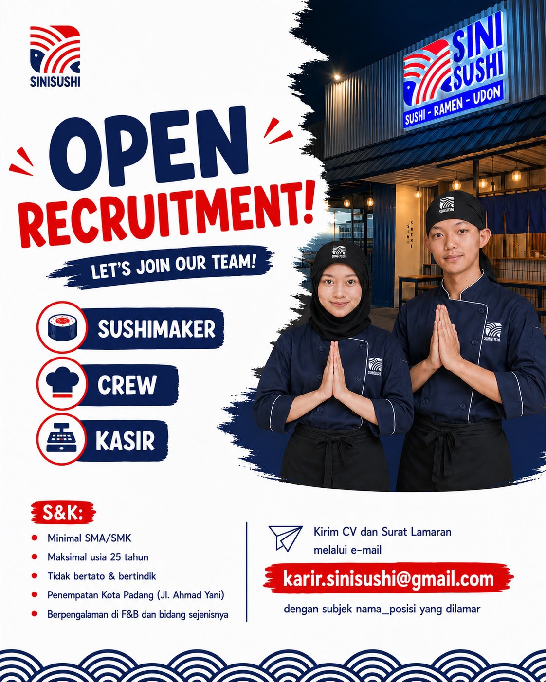 Sinisushi Padang – Sushimaker, Crew, Kasir