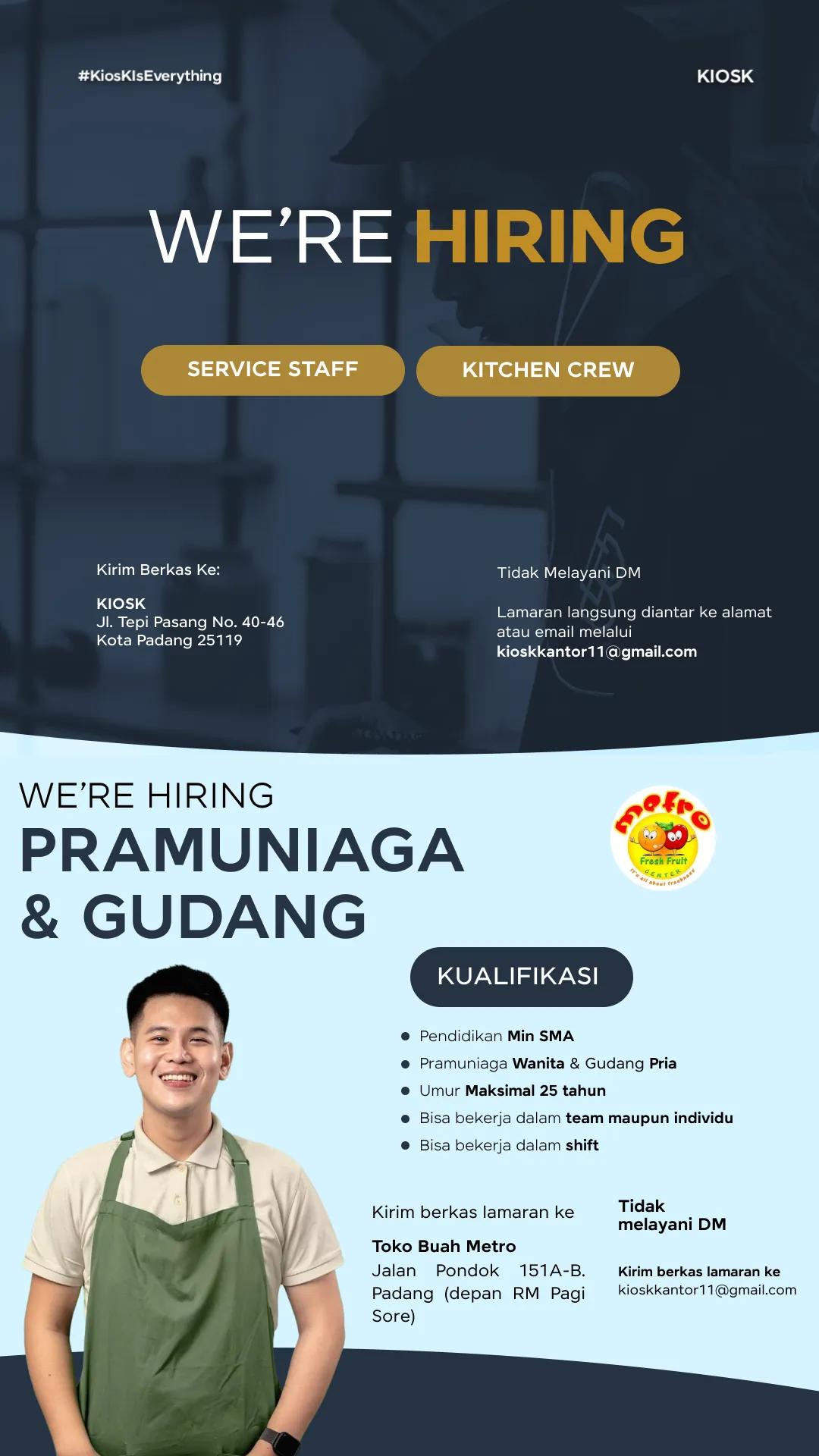 Pramuniaga & Gudang (Metro) – Service staff & Kitchen Staff (Kiosk)