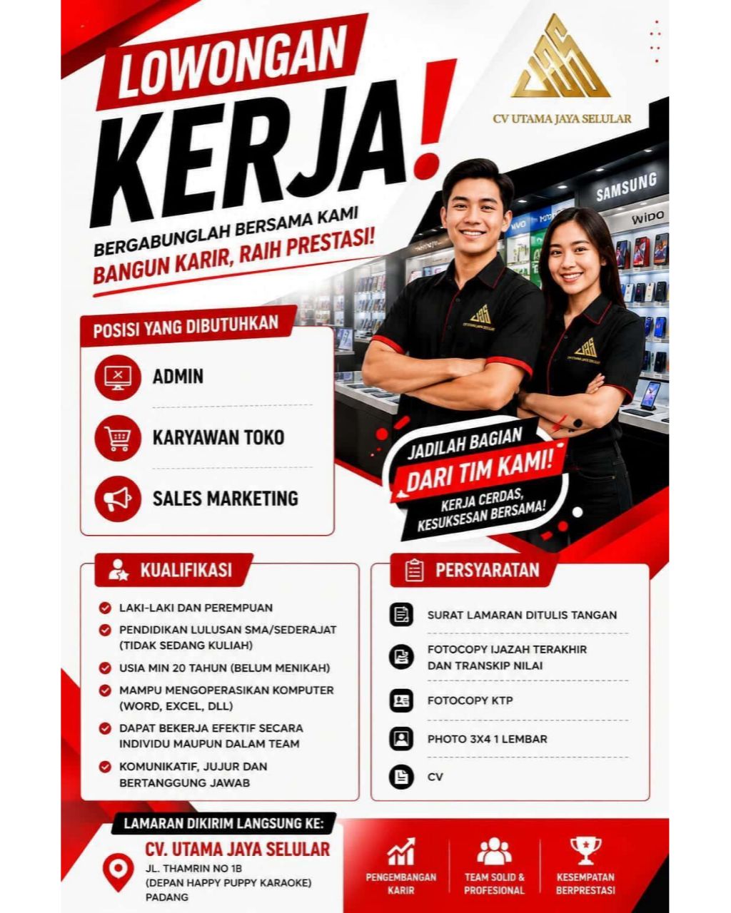 Admin – Karyawan Toko – Sales Marketing – CV Utama Jaya Selular