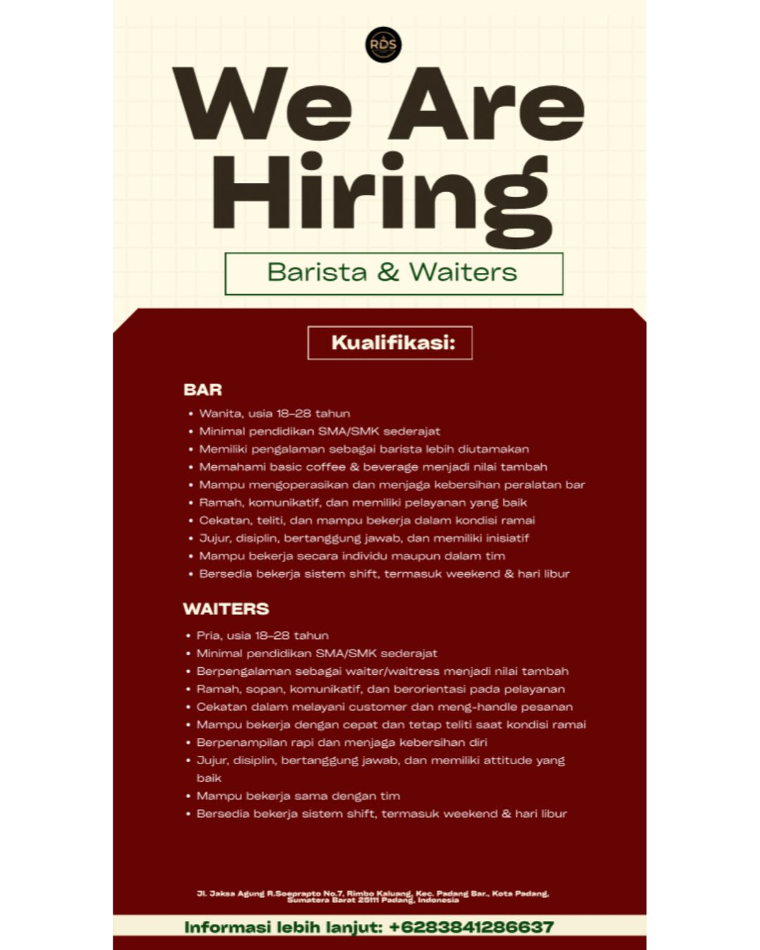 Barista & Waiters – RDS Coffee