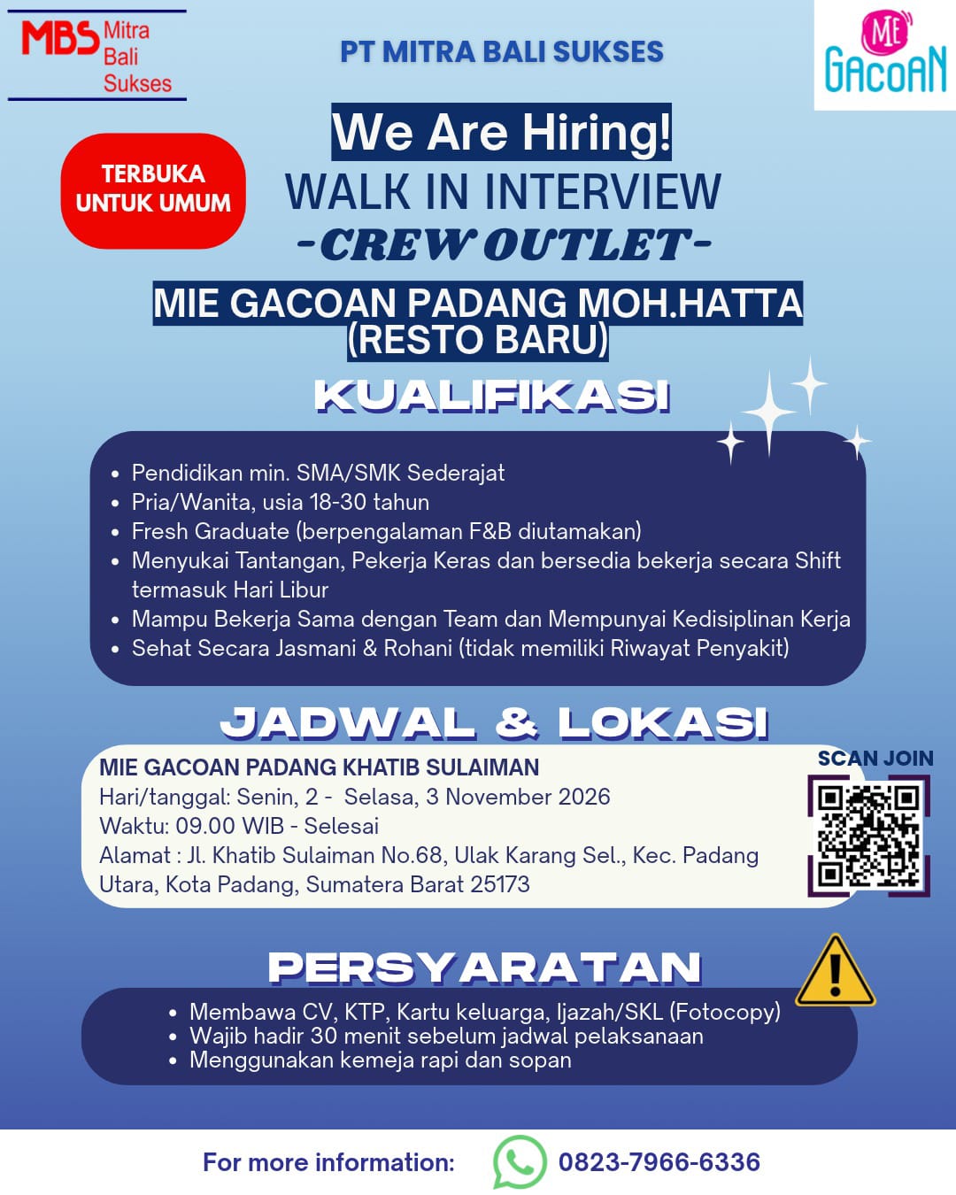 Crew Outlet – Mie Gacoan Padang Moh. Hatta ( Resto Baru)