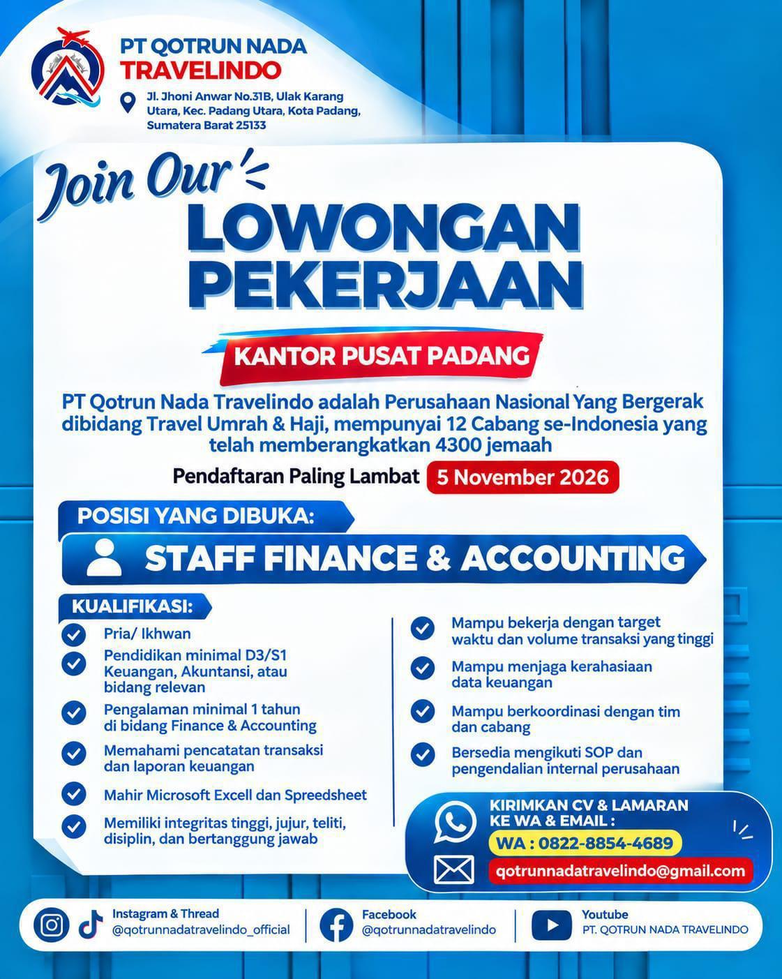 Staff Finance & Accounting – PT Qotrun Nada Travelindo