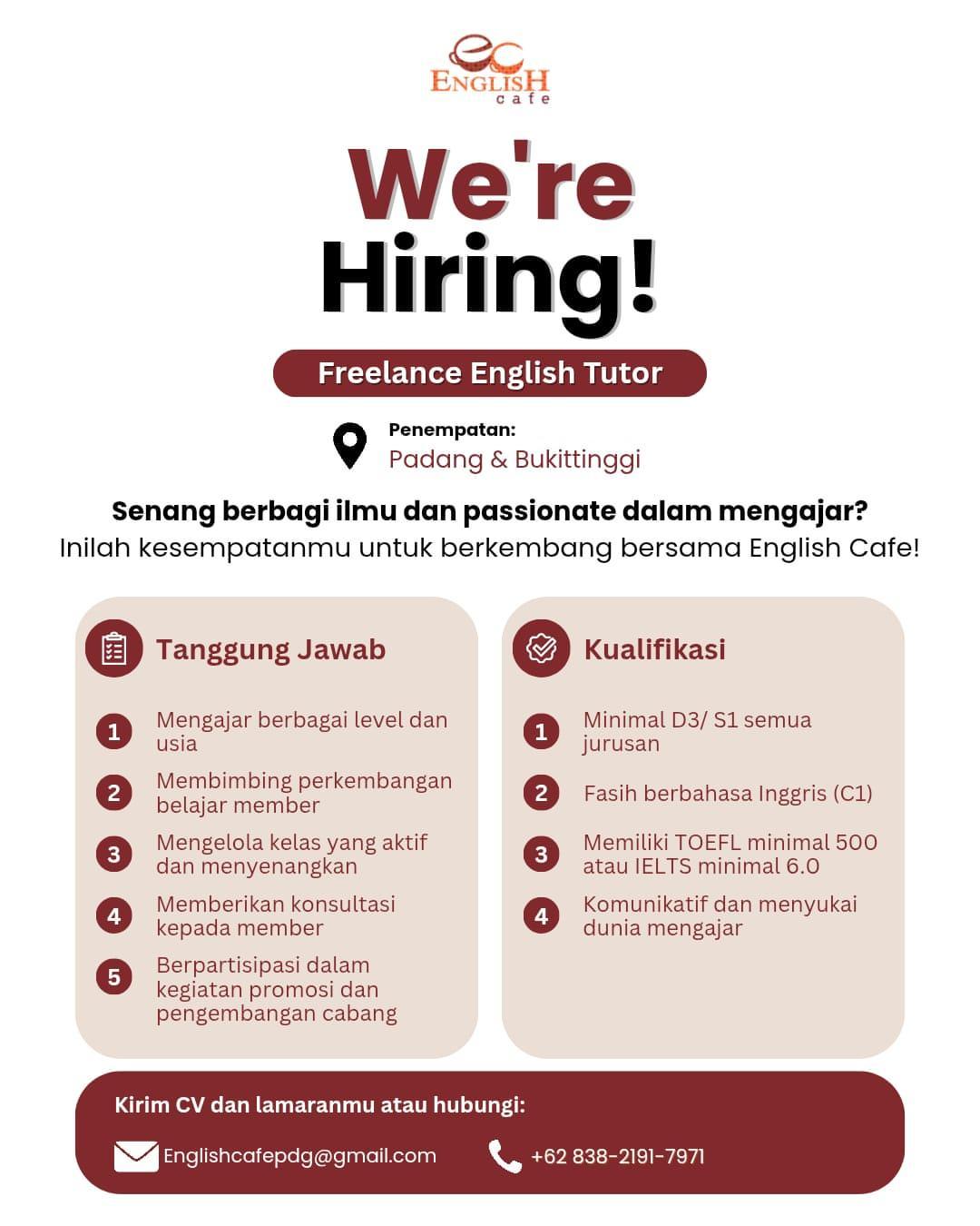 Freelance English Tutor – English Cafe Padang